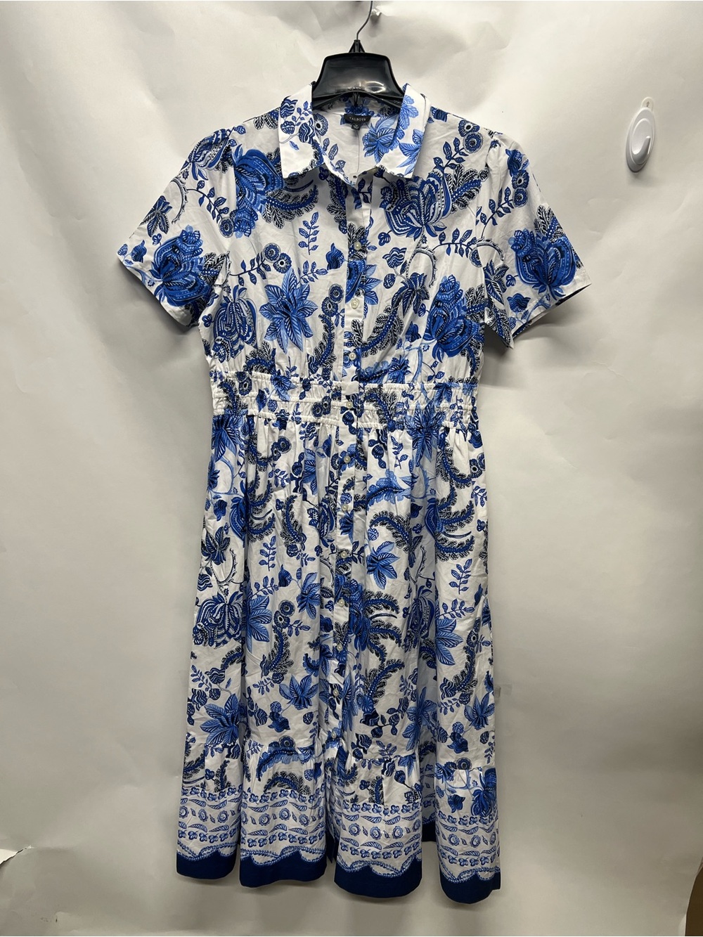 Talbots Poplin Flounce Button Up Cotton Shirt Dress Size 14 Botanical Floral NWT